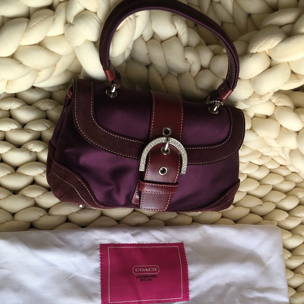 Coach Satin Mini Top Handle Leather Bag with Pave Crystals